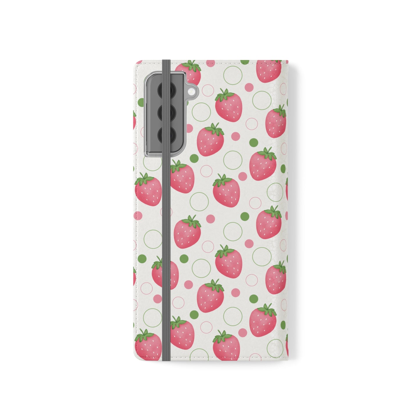 Pink Strawberry Bubbles Flip Phone Case Cover with Pockets - Phone Case - Kristine Celestine