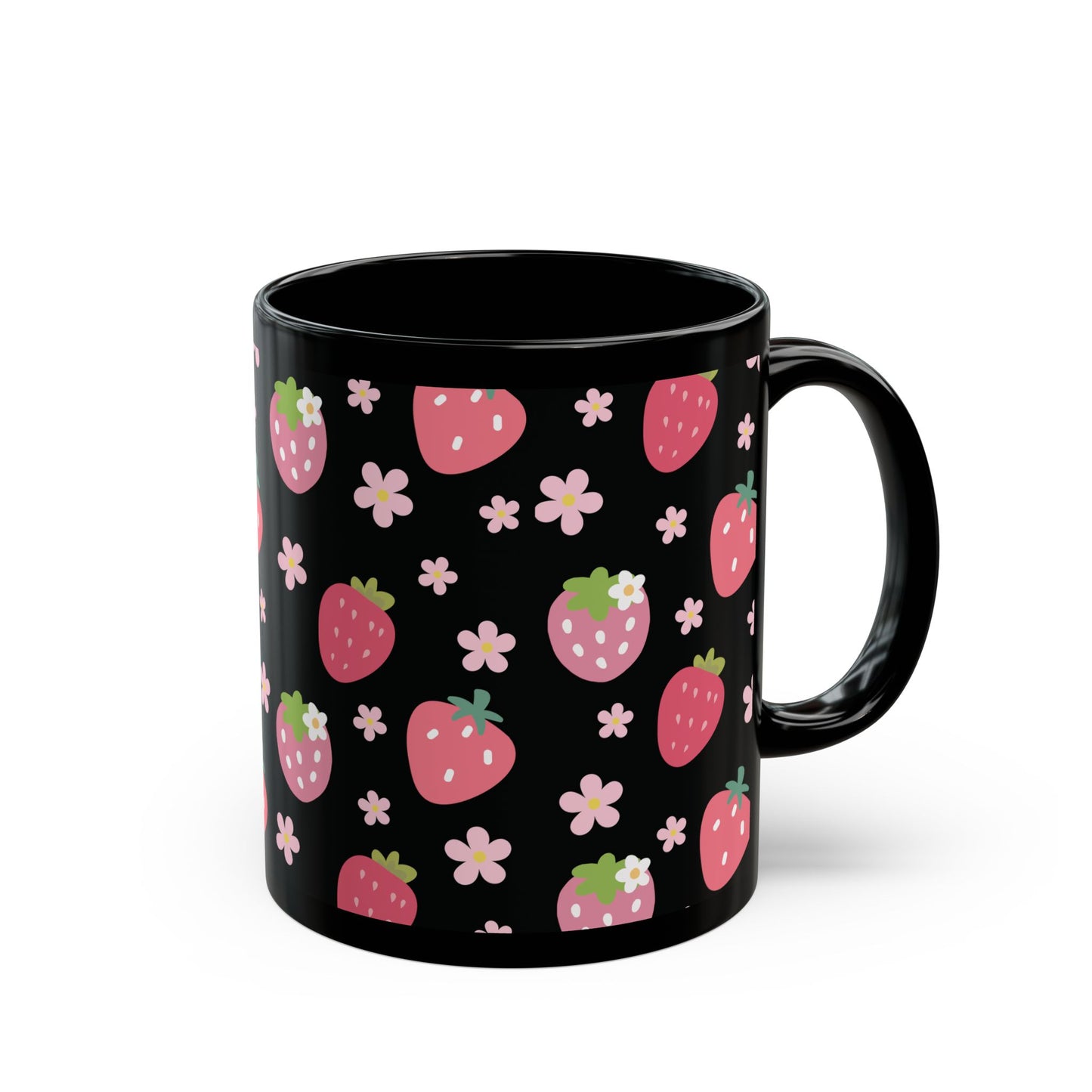 Strawberries and Daisies Black Mug