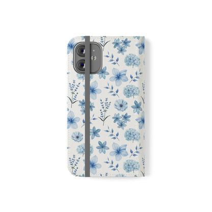 Snowy Blue Flowers Flip Phone Case Cover with Pockets - Phone Case - Kristine Celestine