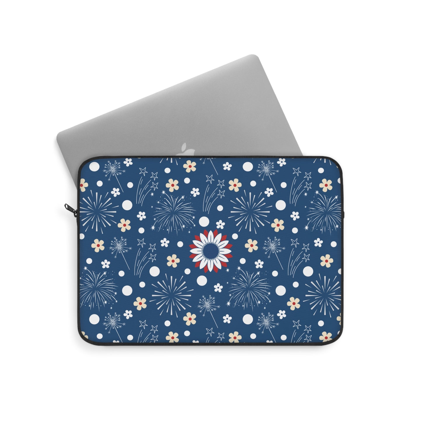 USA Daisy Fireworks Laptop Sleeve Cute American Laptop Pouch Red White and Blue Summer Laptop Bag Laptop Case Spring Laptop Protector Cute Tablet Sleeve Pretty Tablet Case Adorable Tablet Pouch