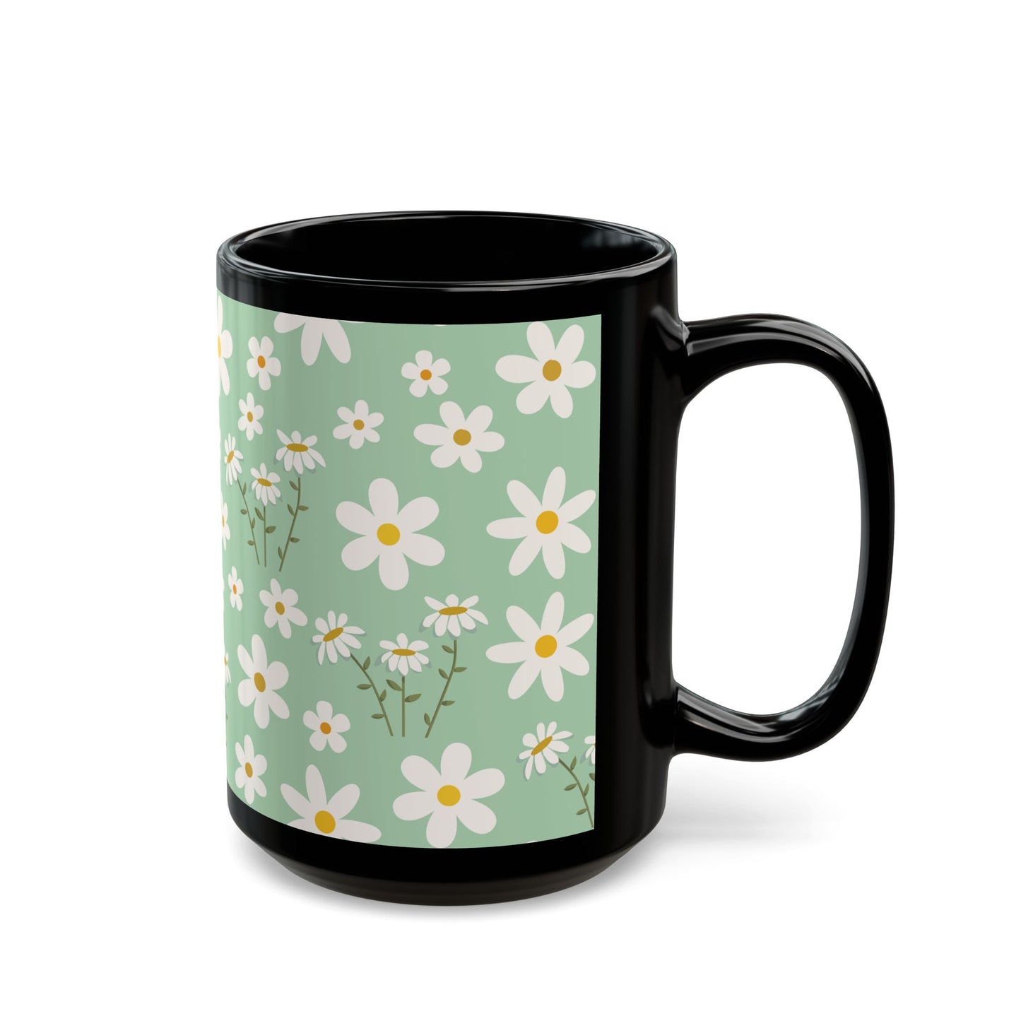 Mint Daisy Delight Black Mug Cool Summer Coffee Mug Tea Cup Spring Ceramic Mug