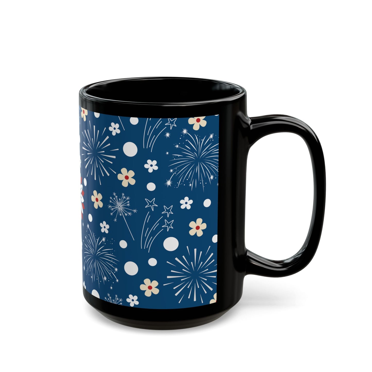 USA Daisy Fireworks Black Mug Cool Summer Coffee Mug Tea Cup Spring Ceramic Mug