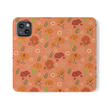 Coral Peach Meadow Flip Phone Case Cover with Pockets - Phone Case - Kristine Celestine