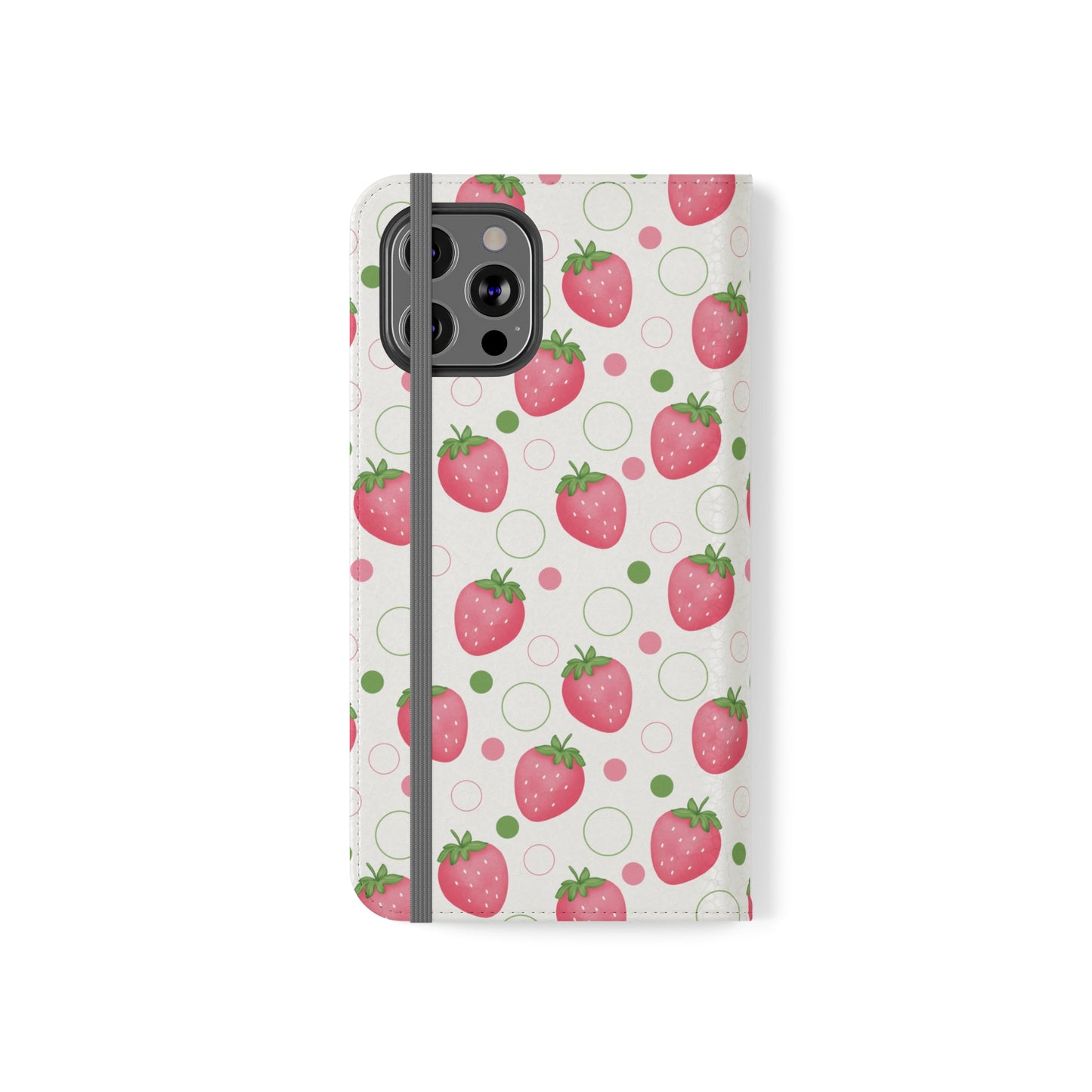 Pink Strawberry Bubbles Flip Phone Case Cover with Pockets - Phone Case - Kristine Celestine