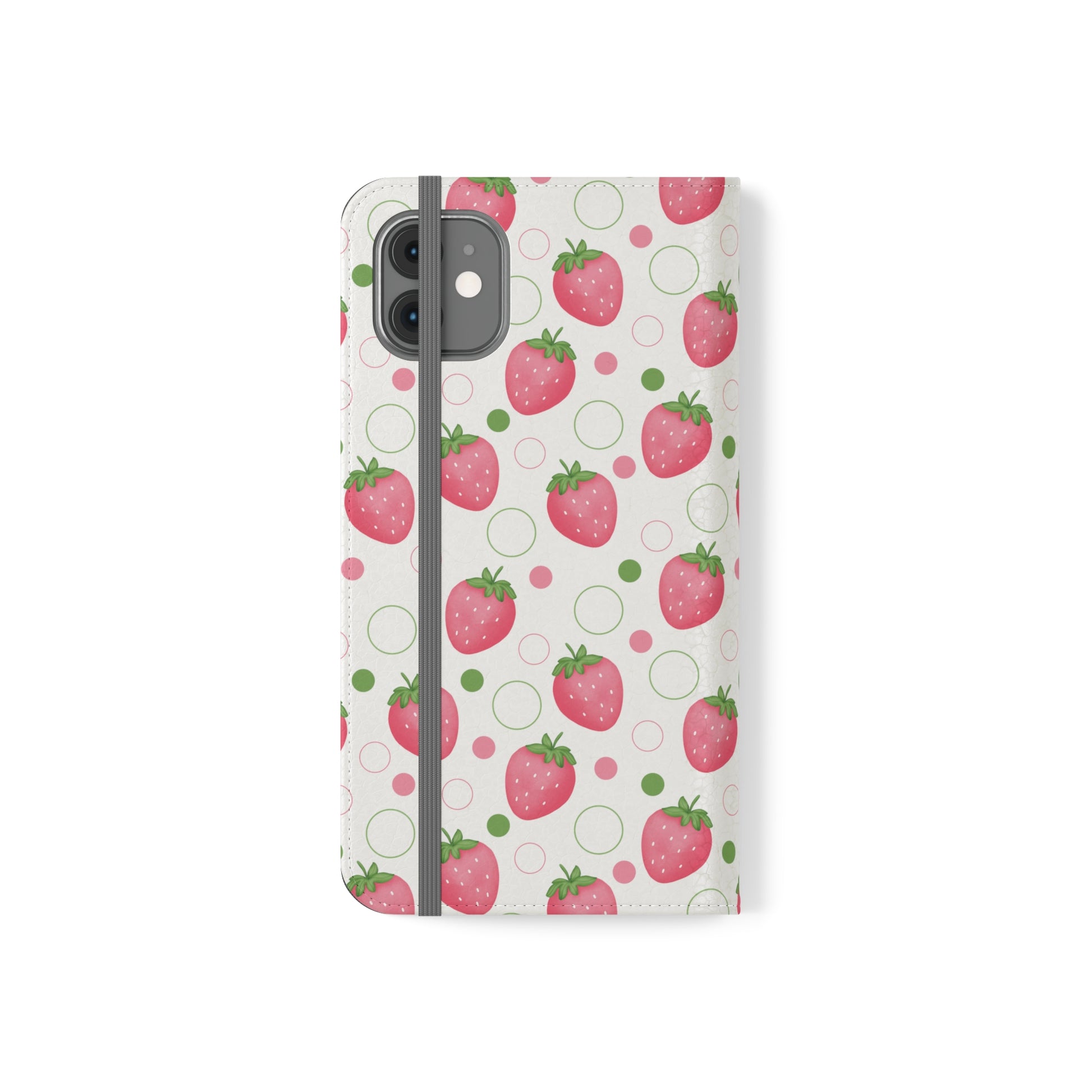 Pink Strawberry Bubbles Flip Phone Case Cover with Pockets - Phone Case - Kristine Celestine