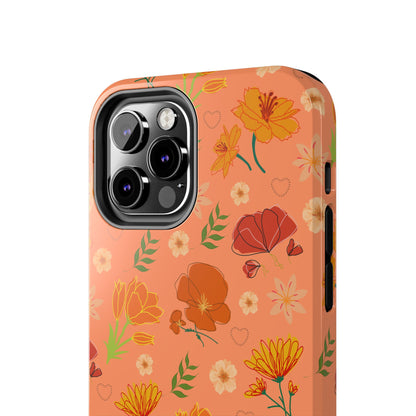 Coque de téléphone résistante Coral Peach Meadow pour iPhone et Samsung Galaxy