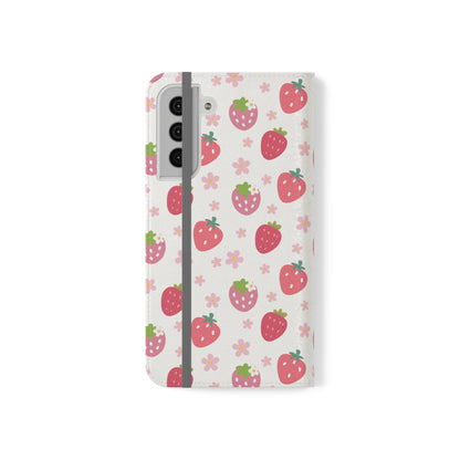 Strawberries and Daisies Flip Phone Case Cover with Pockets - Phone Case - Kristine Celestine