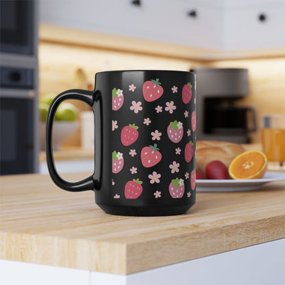 Strawberries and Daisies Black Mug