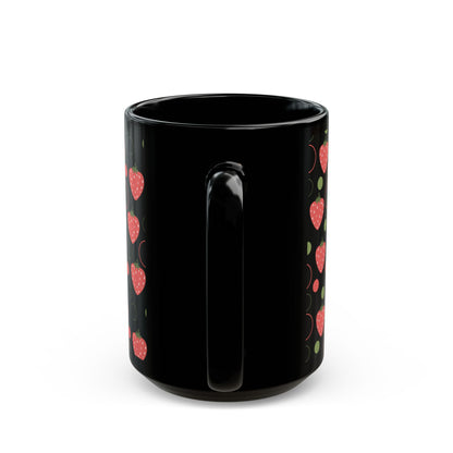 Red Strawberry Bubbles Black Mug Cool Summer Coffee Mug Tea Cup Spring Ceramic Mug