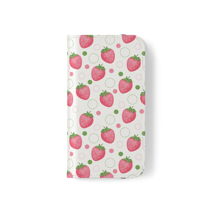 Pink Strawberry Bubbles Flip Phone Case Cover with Pockets - Phone Case - Kristine Celestine