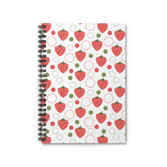 Red Strawberry Bubbles Spiral Notebook 6x8" Red Strawberrries Spring Journal Summer Notebook Fruity Journal