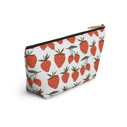 Tropical Strawberry Accessory Pouch with T-bottom Fruity Strawberries Pouch for Makeup Small Bag for School Supplies Cute Summer Zipper Pouch