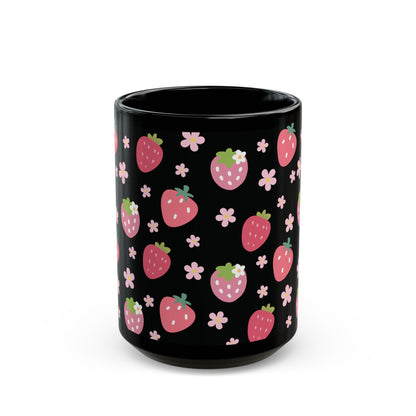 Strawberries and Daisies Black Mug