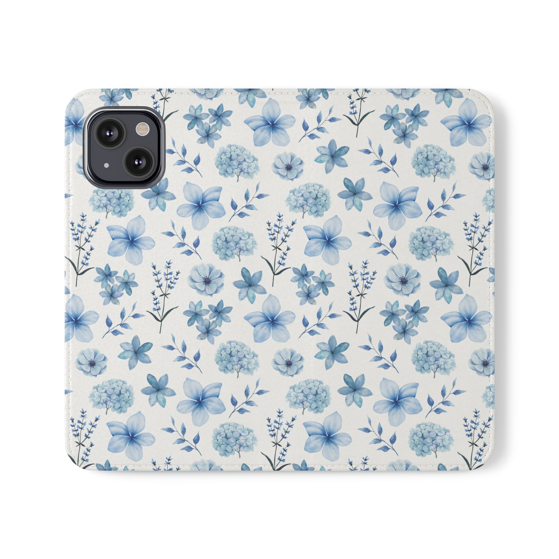 Snowy Blue Flowers Flip Phone Case Cover with Pockets - Phone Case - Kristine Celestine