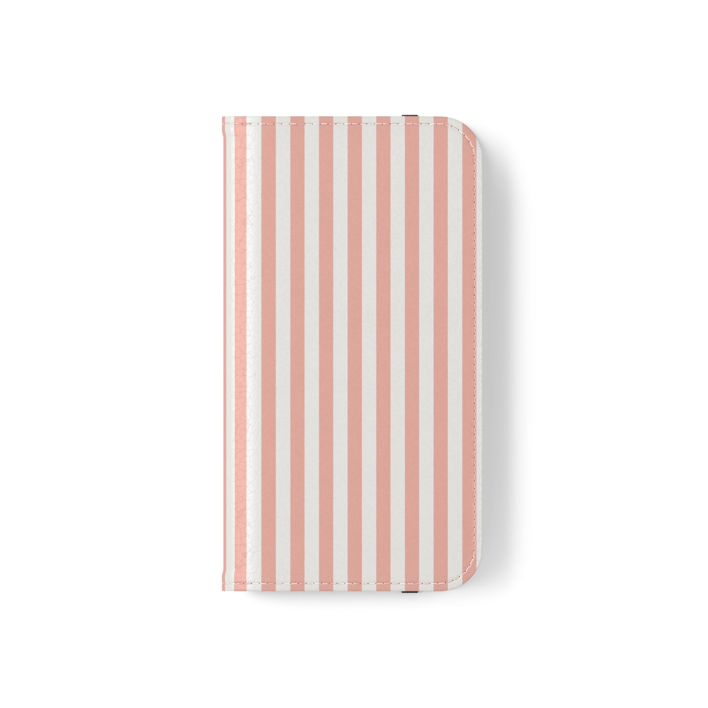 Coral Pink Stripes Flip Phone Case Cover with Pockets