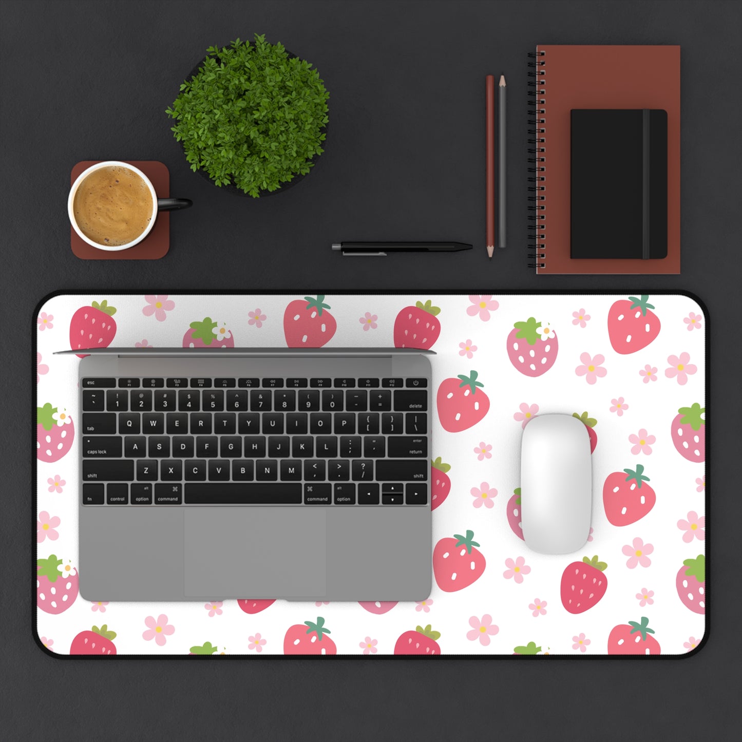 Strawberries and Daisies Desk Mat