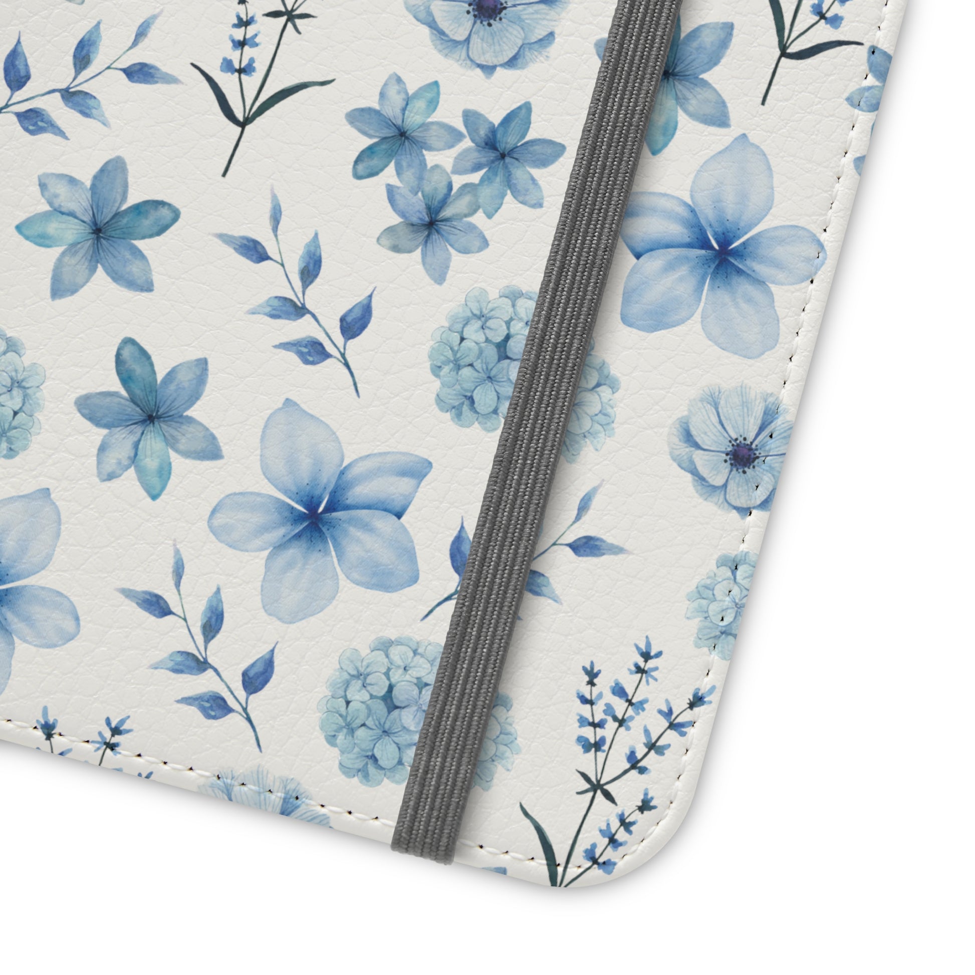 Snowy Blue Flowers Flip Phone Case Cover with Pockets - Phone Case - Kristine Celestine