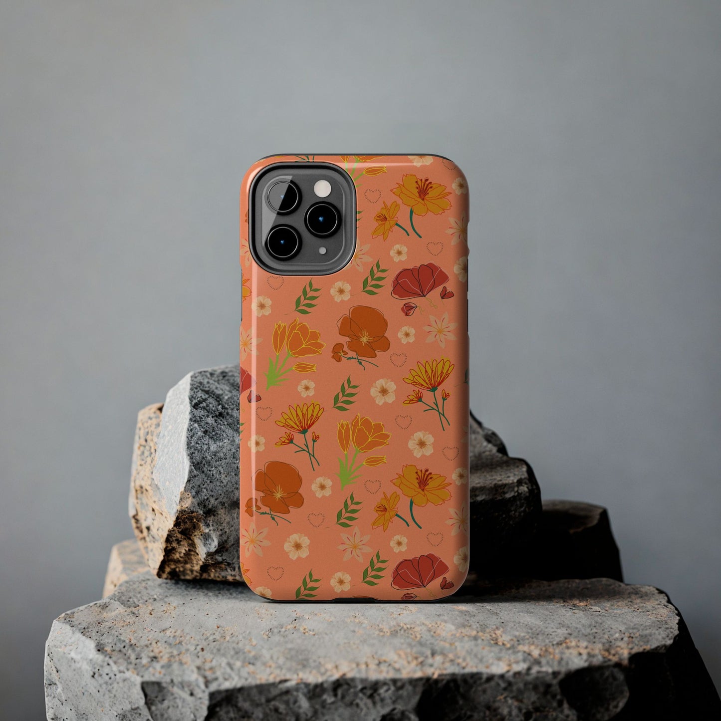 Coque de téléphone résistante Coral Peach Meadow pour iPhone et Samsung Galaxy