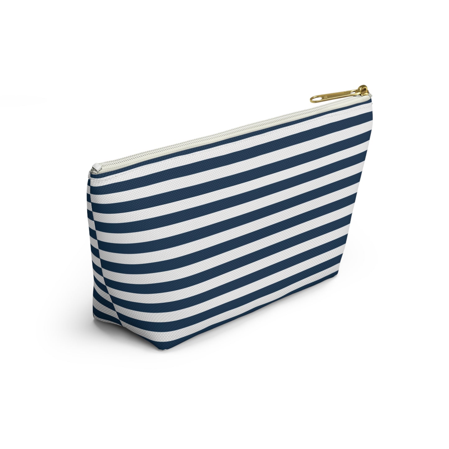 Royal Navy Blue Stripes Accessory Pouch with T-bottom Classic Dark Blue and White Pouch for Makeup Small Bag for School Supplies Striped Zipper Pouch