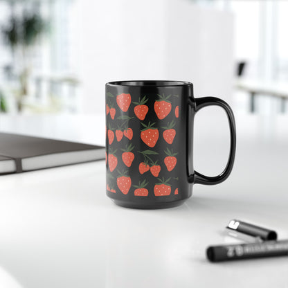 Tropical Strawberry Black Mug Cool Summer Coffee Mug Tea Cup Spring Ceramic Mug