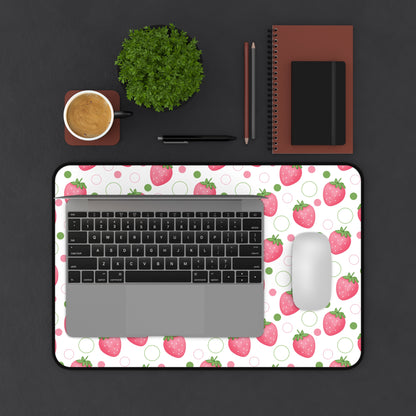 Pink Strawberry Bubbles Desk Mat Computer Mat