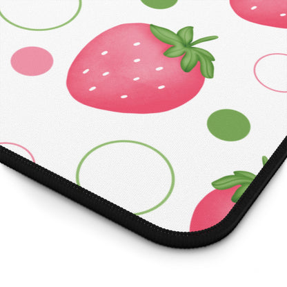 Pink Strawberry Bubbles Desk Mat Computer Mat