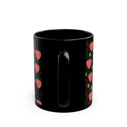 Red Strawberry Bubbles Black Mug Cool Summer Coffee Mug Tea Cup Spring Ceramic Mug