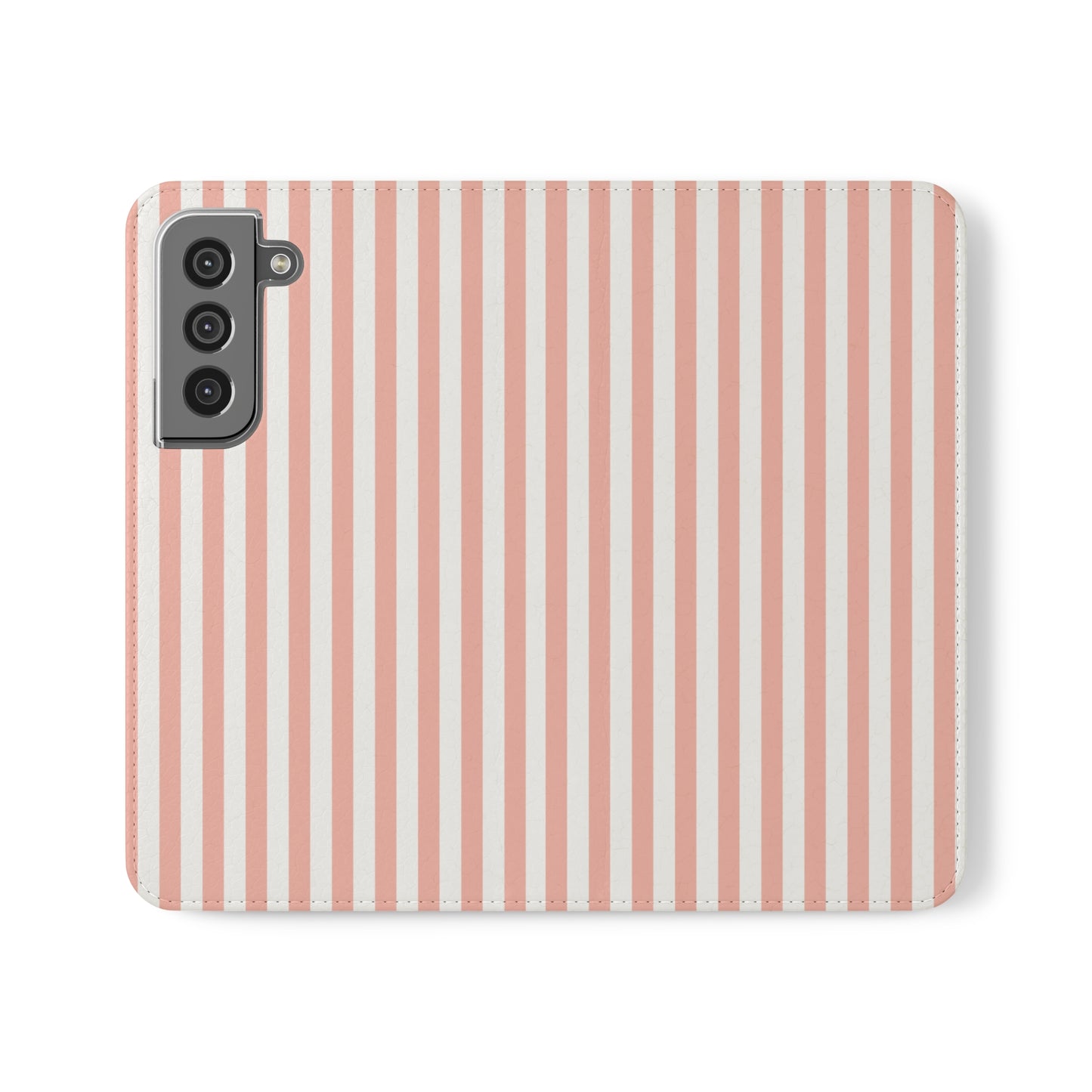 Coral Pink Stripes Flip Phone Case Cover with Pockets