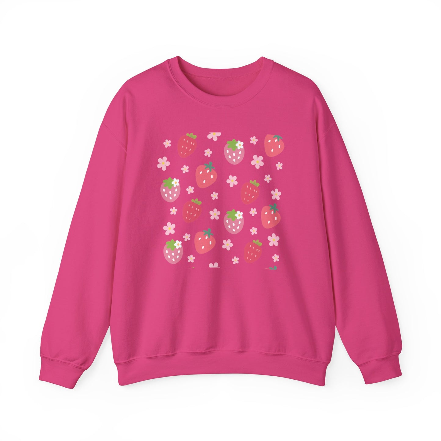 Strawberries and Daisies Crewneck Sweatshirt Cute Casual Strawberry Sweater Pink and Red Fruit Floral Daisy - Sweatshirt - Kristine Celestine