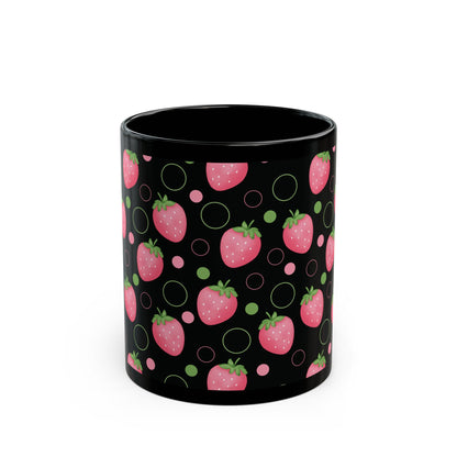 Pink Strawberry Black Mug Cool Summer Coffee Mug Tea Cup Spring Ceramic Mug