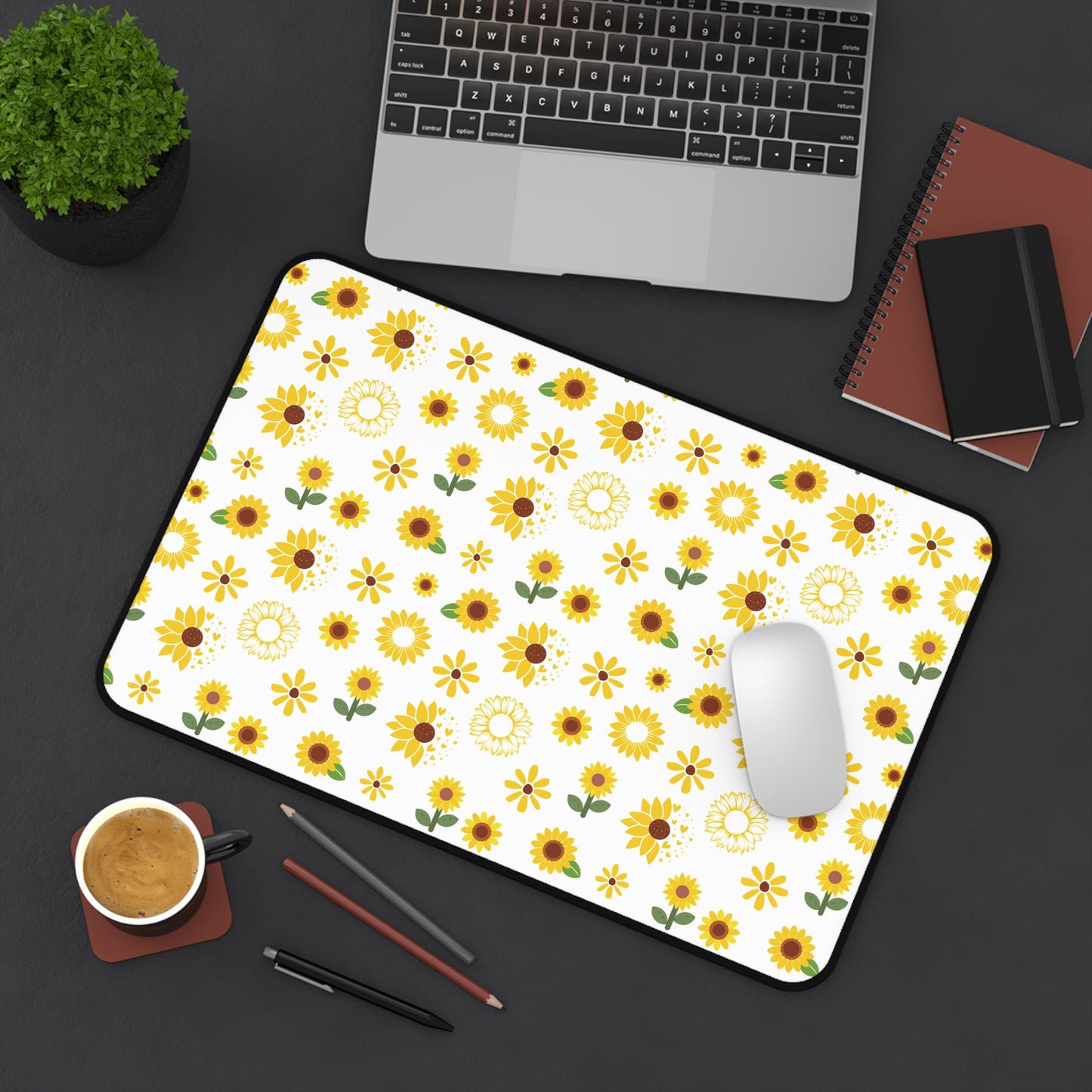 Sunflower Burst Desk Mat Summer Flower Computer Mat Yellow Floral Office Mat