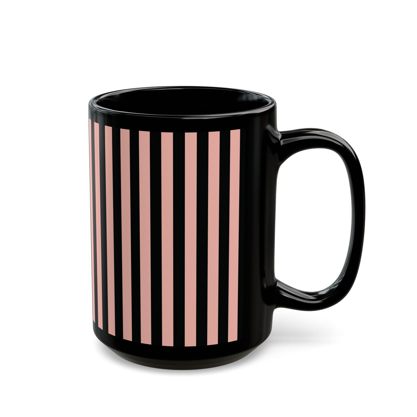 Coral Pink Stripes Black Mug Cool Summer Coffee Mug Tea Cup Spring Ceramic Mug