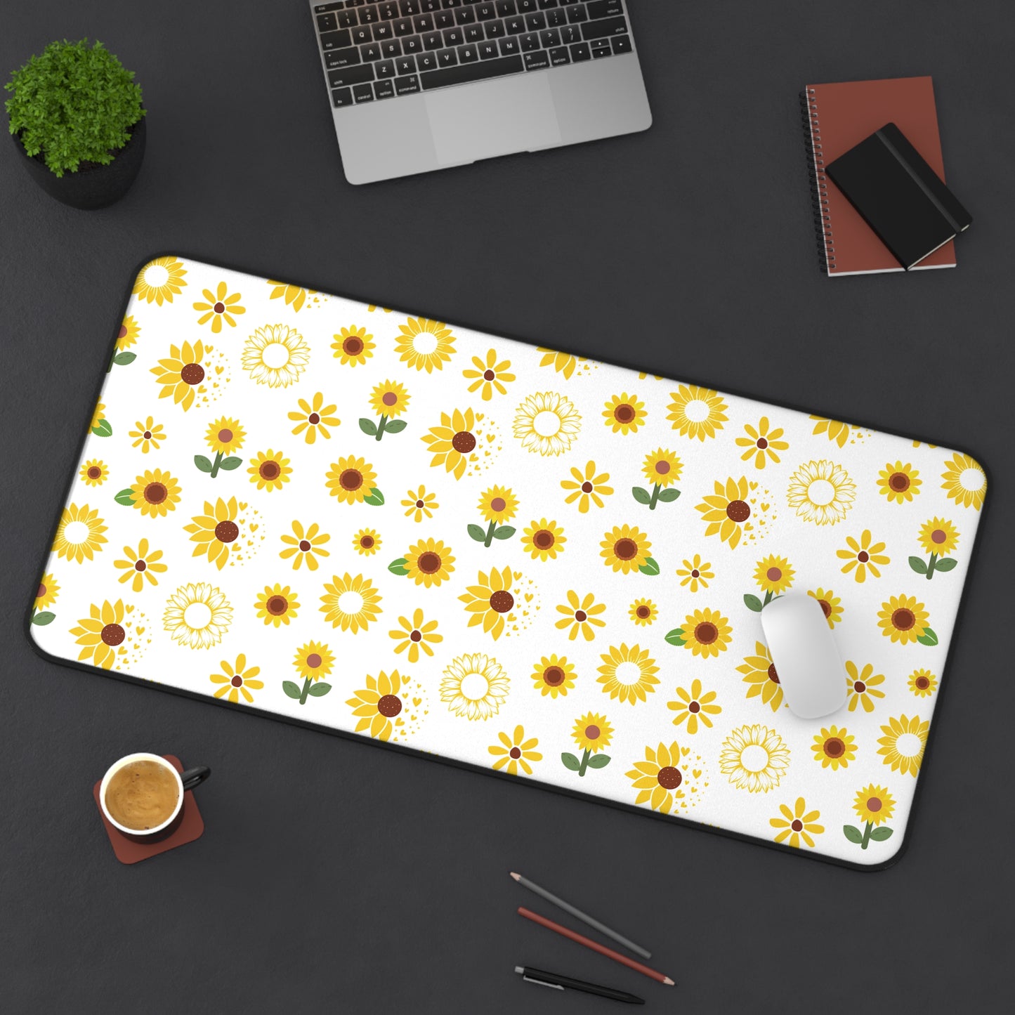 Sunflower Burst Desk Mat Summer Flower Computer Mat Yellow Floral Office Mat