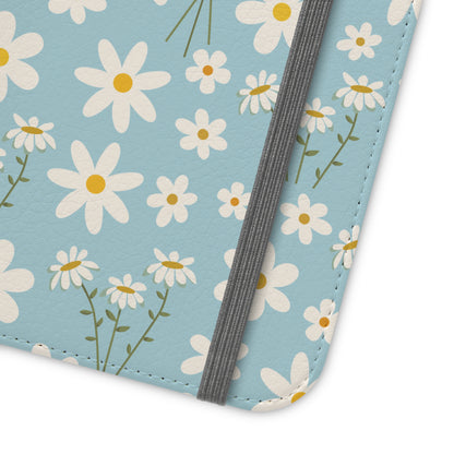 Sky Blue Daisy Flip Phone Case Cover with Pockets - Phone Case - Kristine Celestine