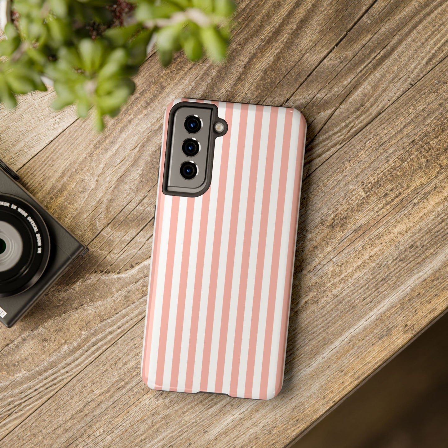 Coral Pink Stripes Tough Phone Case for iPhone and Samsung Galaxy