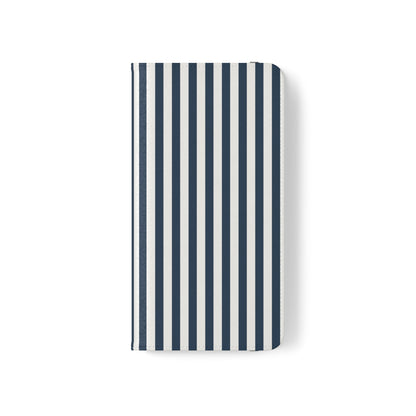 Navy Blue Stripes Flip Phone Case Cover with Pockets