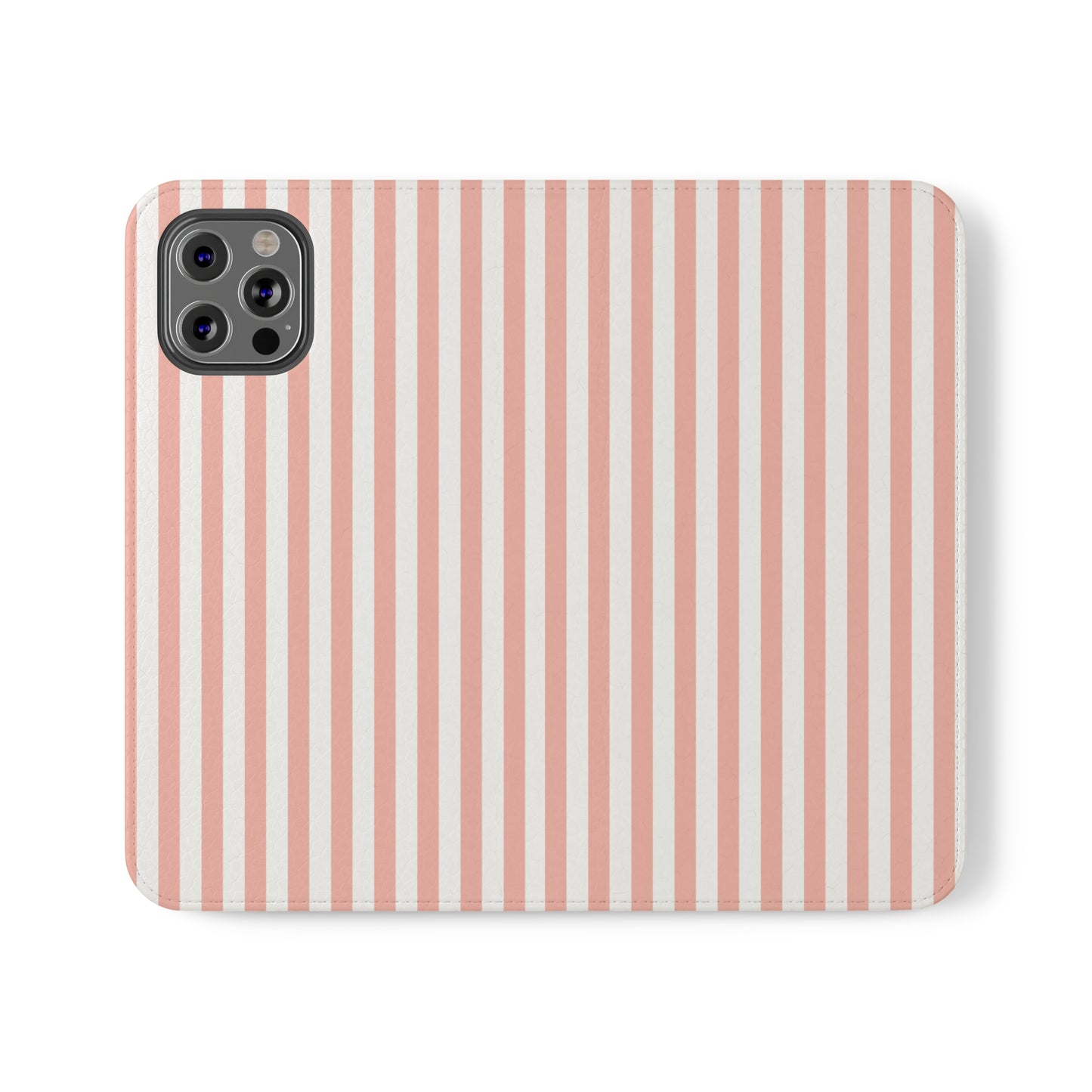 Coral Pink Stripes Flip Phone Case Cover with Pockets