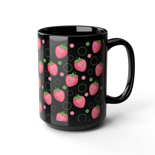 Pink Strawberry Black Mug Cool Summer Coffee Mug Tea Cup Spring Ceramic Mug