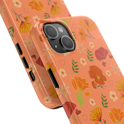 Coque de téléphone résistante Coral Peach Meadow pour iPhone et Samsung Galaxy