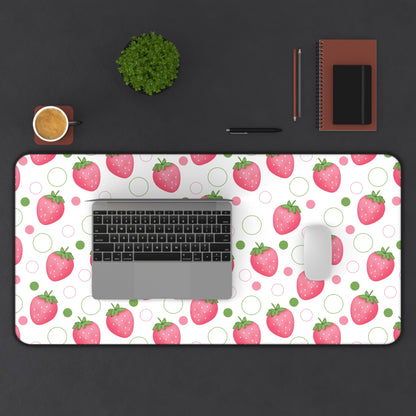 Pink Strawberry Bubbles Desk Mat Computer Mat