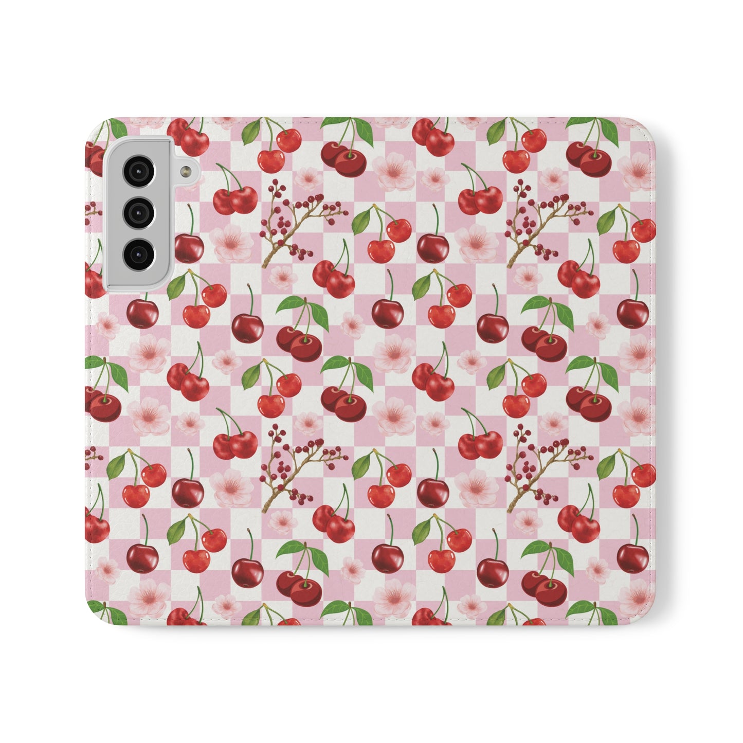 Cherry Checkerboard Flip Phone Case Cover with Pockets - Phone Case - Kristine Celestine