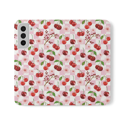 Cherry Checkerboard Flip Phone Case Cover with Pockets - Phone Case - Kristine Celestine