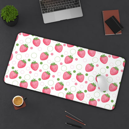 Pink Strawberry Bubbles Desk Mat Computer Mat