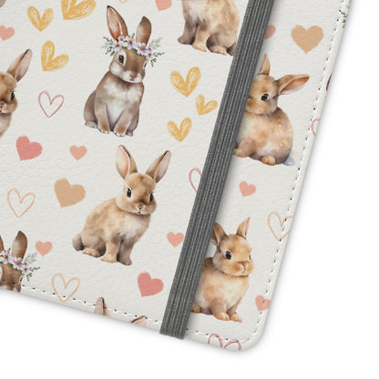 Bunny Love Flip Phone Case Cover with Pockets