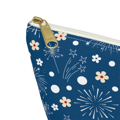 USA Daisy Fireworks Accessory Pouch with T-bottom Pouch for Makeup Small Bag for School Supplies Cute Summer Zipper Pouch