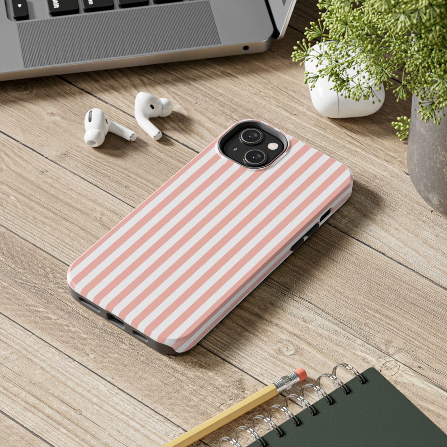 Coral Pink Stripes Tough Phone Case for iPhone and Samsung Galaxy