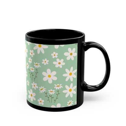 Mint Daisy Delight Black Mug Cool Summer Coffee Mug Tea Cup Spring Ceramic Mug