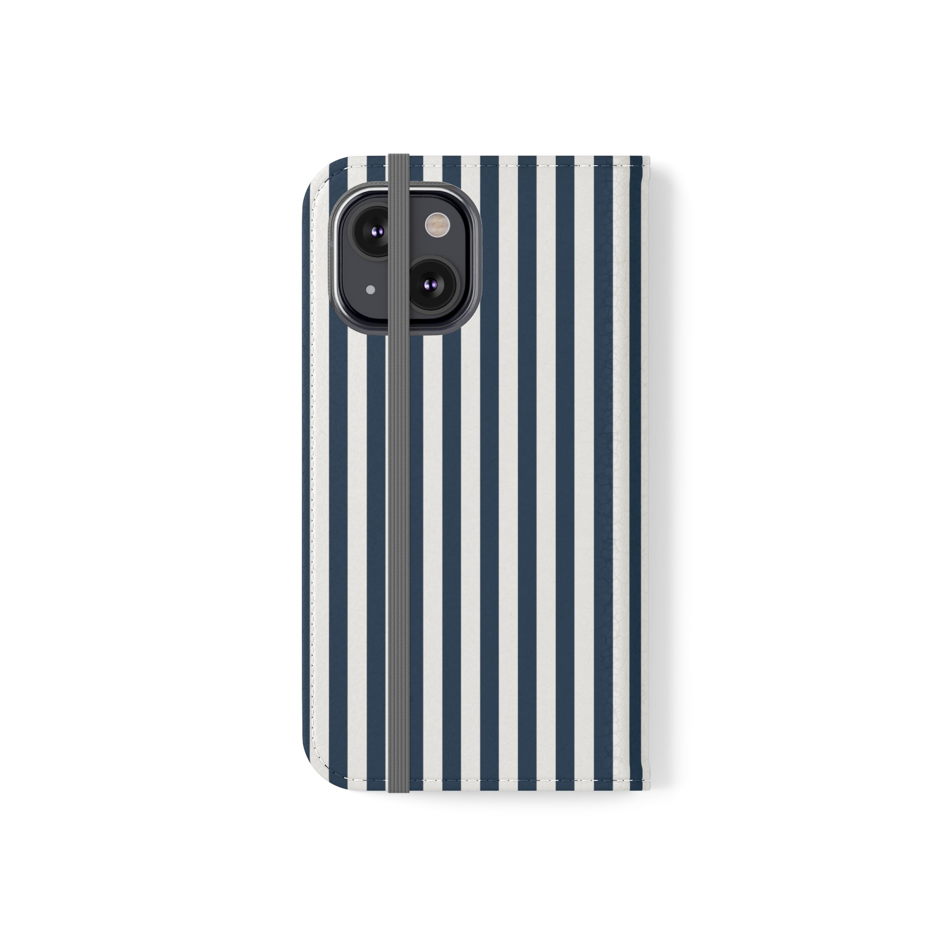 Navy Blue Stripes Flip Phone Case Cover with Pockets - Phone Case - Kristine Celestine