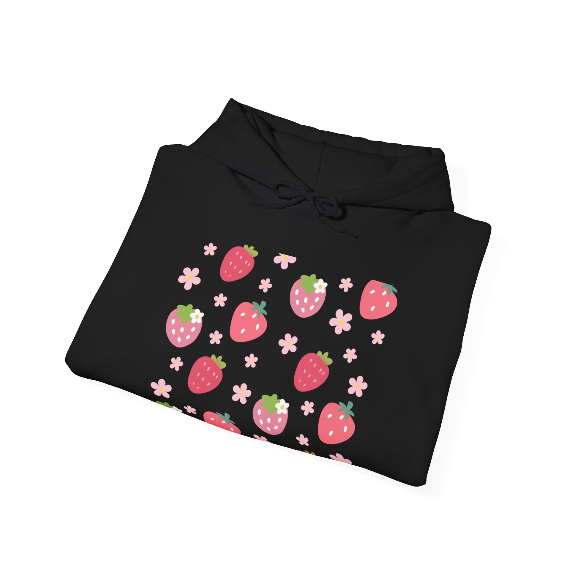 Strawberries and Daisies Hoodie Cute Strawberry Fruit Hooded Sweatshirt Pink and Red Strawberry Daisy - Hoodie - Kristine Celestine