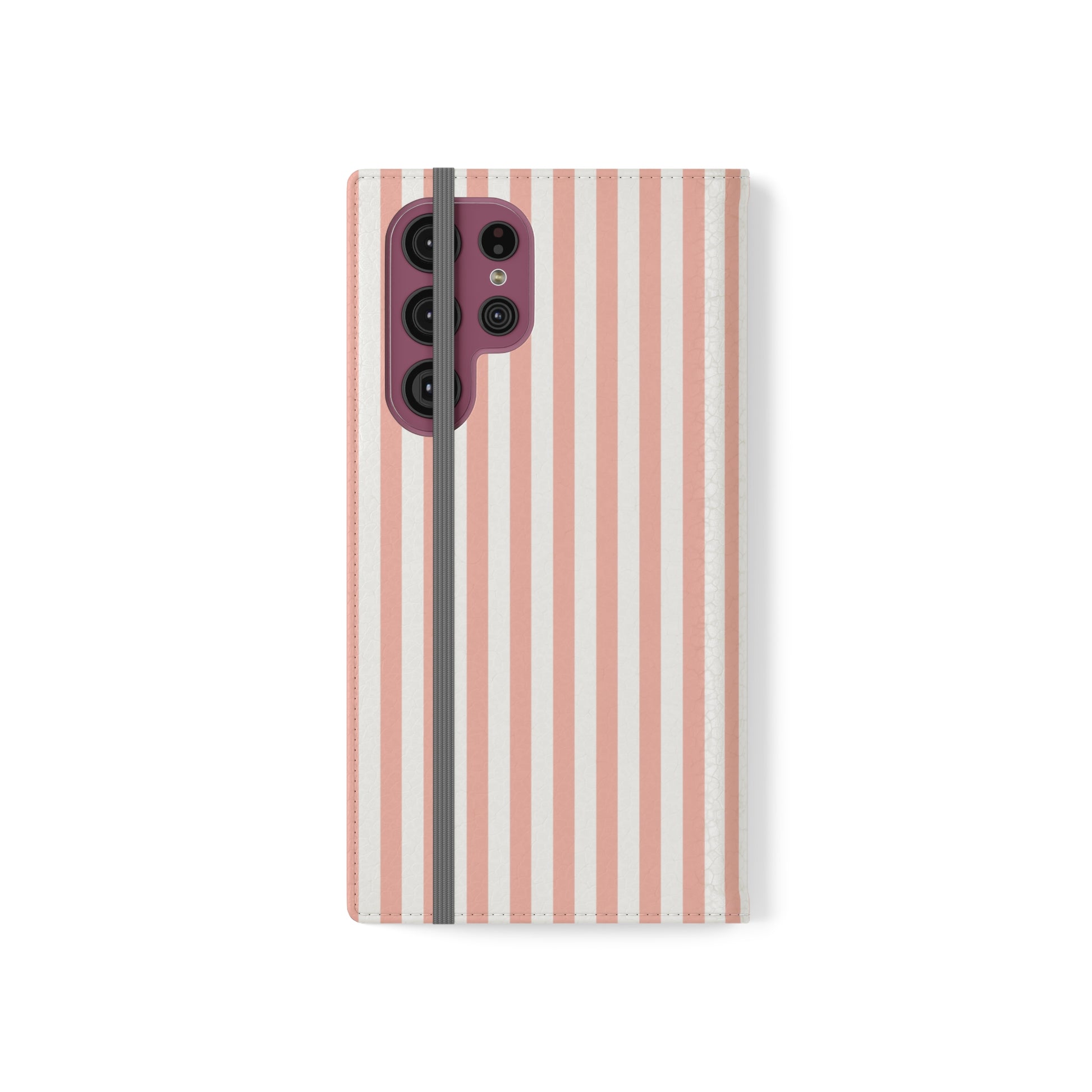 Coral Pink Stripes Flip Phone Case Cover with Pockets - Phone Case - Kristine Celestine